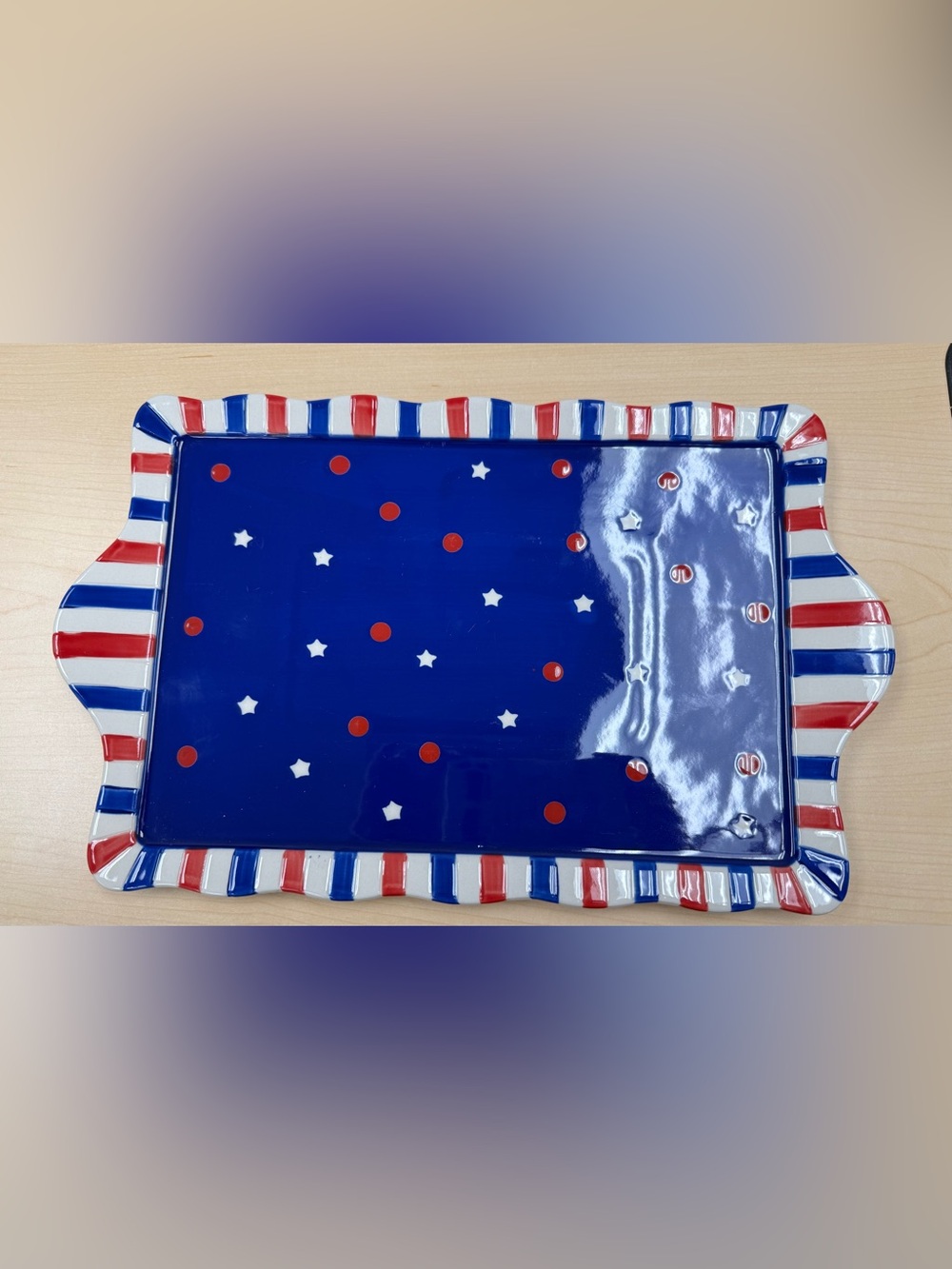 Temp-Tations Red White and Blue Star & Dot Rectangular Serving Platter